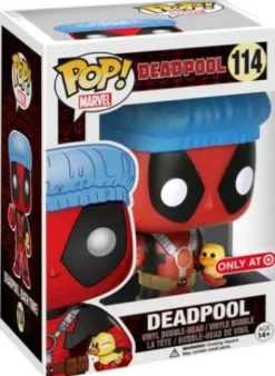 Deadpool à l'heure du bain (bonnet de bain et petit canard)