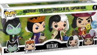 Maléfique, La Méchante Reine, Cruella D'Enfer, Capitaine Crocher - Glow in the dark - 4 Pack