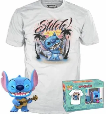 Stitch avec ukulélé (Flocked) - T-Shirt